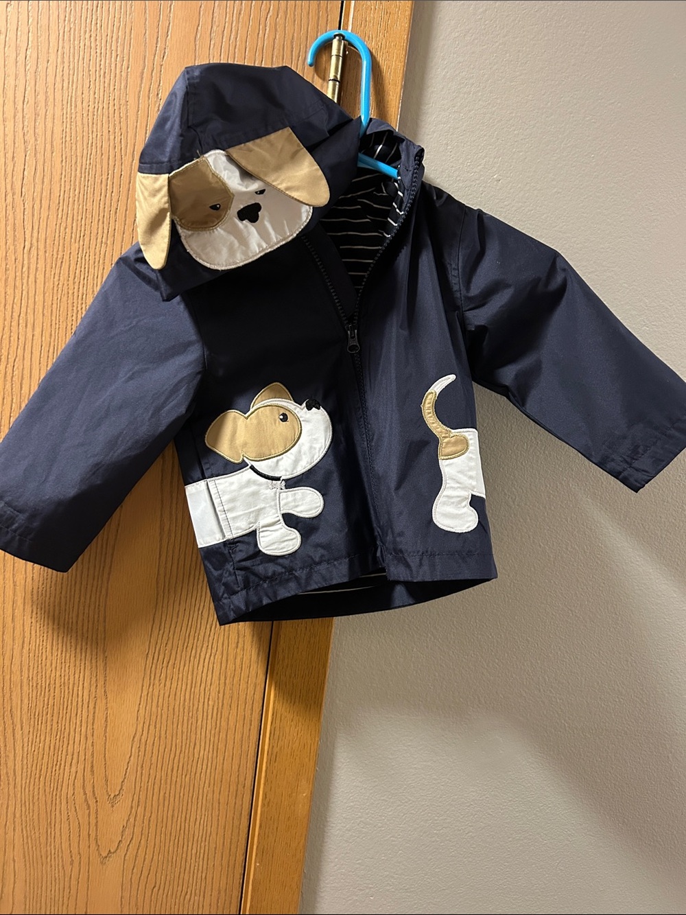 London Fog Navy Kids Raincoat with White and Tan Dog Appliqués